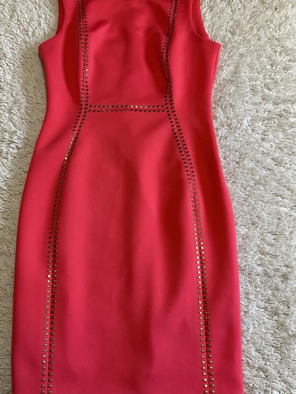 Calvin Klein Red Stud-Trim Midi Sheath Dress size 8